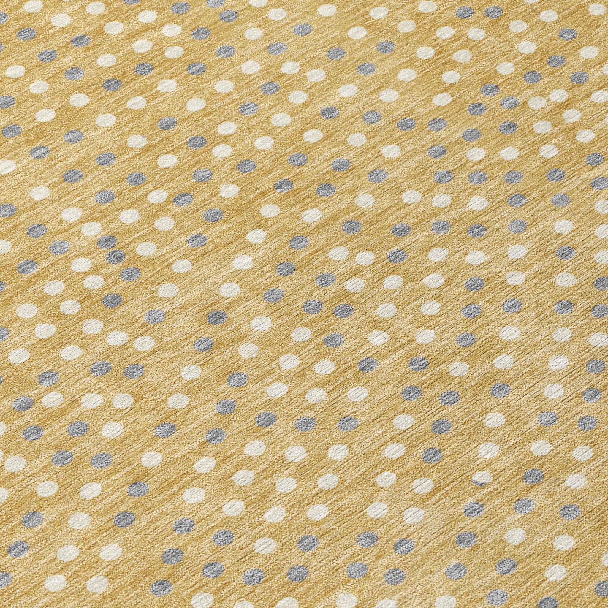 8' Gold Gray And Ivory Round Polka Dot Washable Indoor Outdoor Area Rug