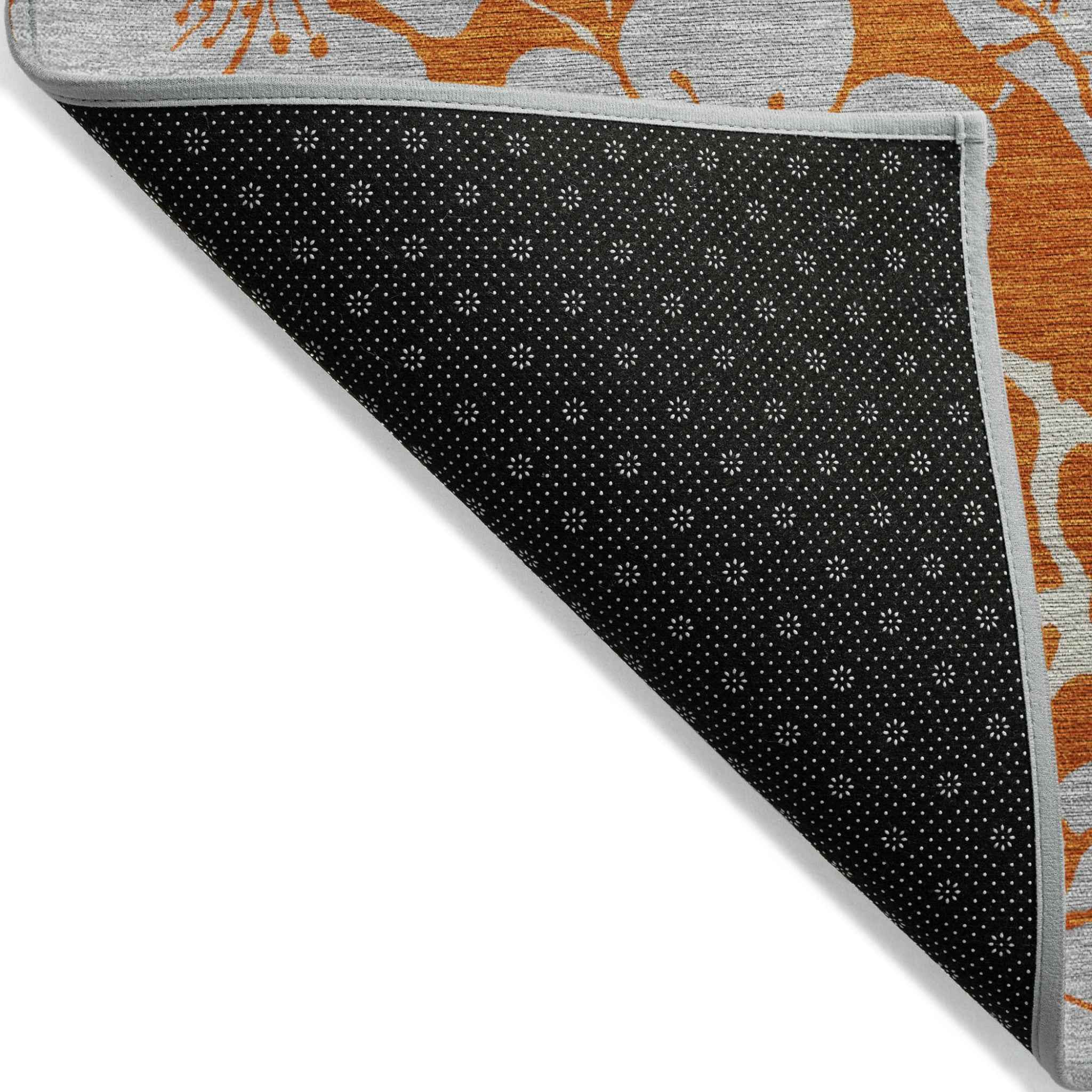 8' X 10' Orange And Gray Floral Washable Indoor Outdoor Area Rug