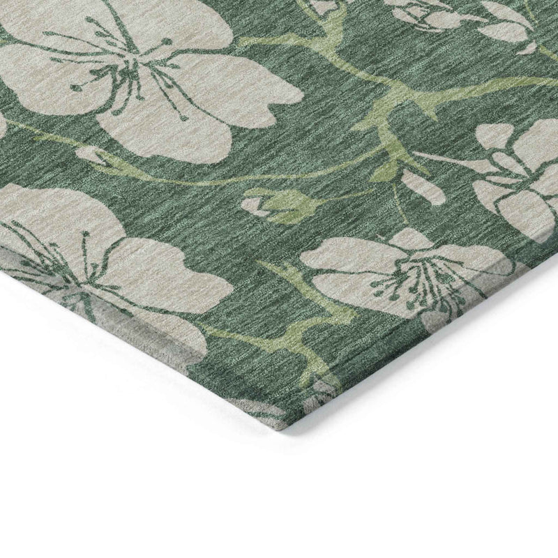 8' X 10' Sage And Ivory Floral Washable Indoor Outdoor Area Rug