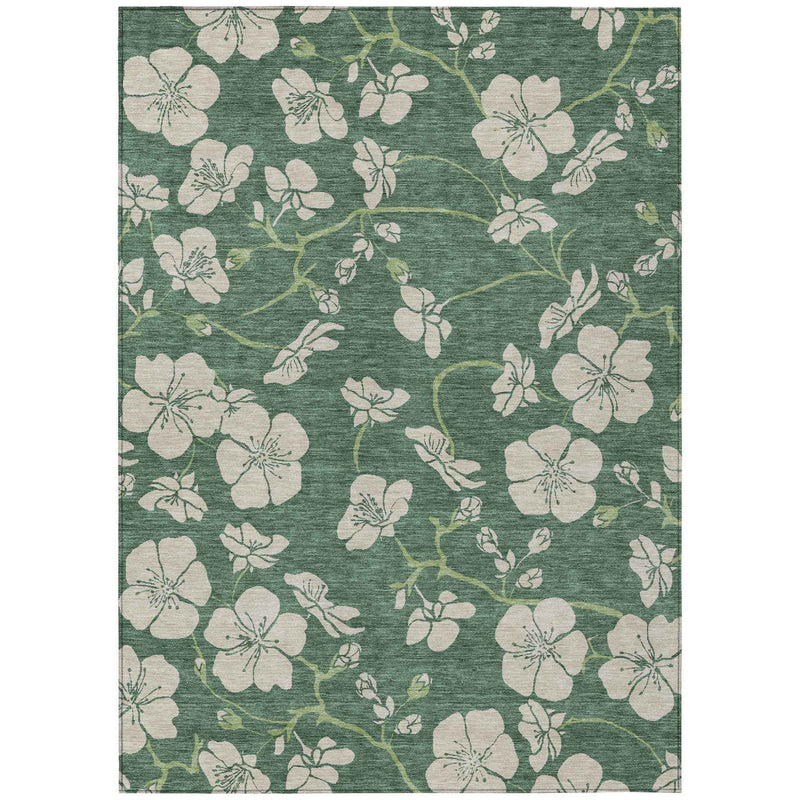 8' X 10' Sage And Ivory Floral Washable Indoor Outdoor Area Rug