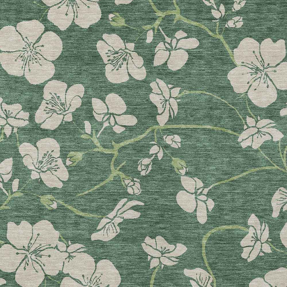 8' X 10' Sage And Ivory Floral Washable Indoor Outdoor Area Rug