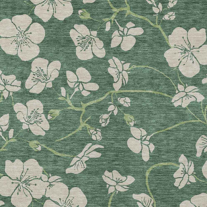 8' X 10' Sage And Ivory Floral Washable Indoor Outdoor Area Rug