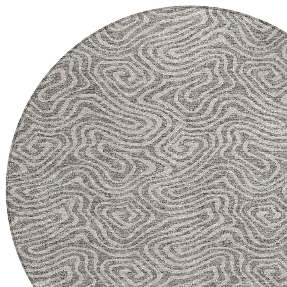 8' Taupe And Gray Round Abstract Washable Indoor Outdoor Area Rug - Sports & Outdoor