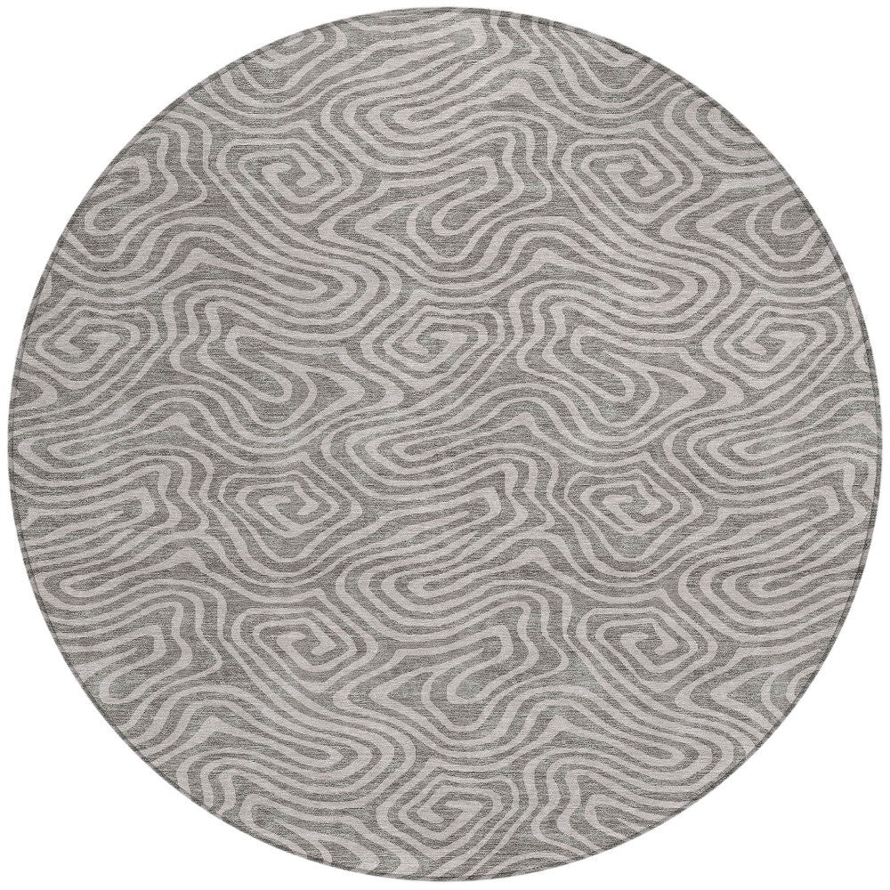 8' Taupe And Gray Round Abstract Washable Indoor Outdoor Area Rug - Sports & Outdoor