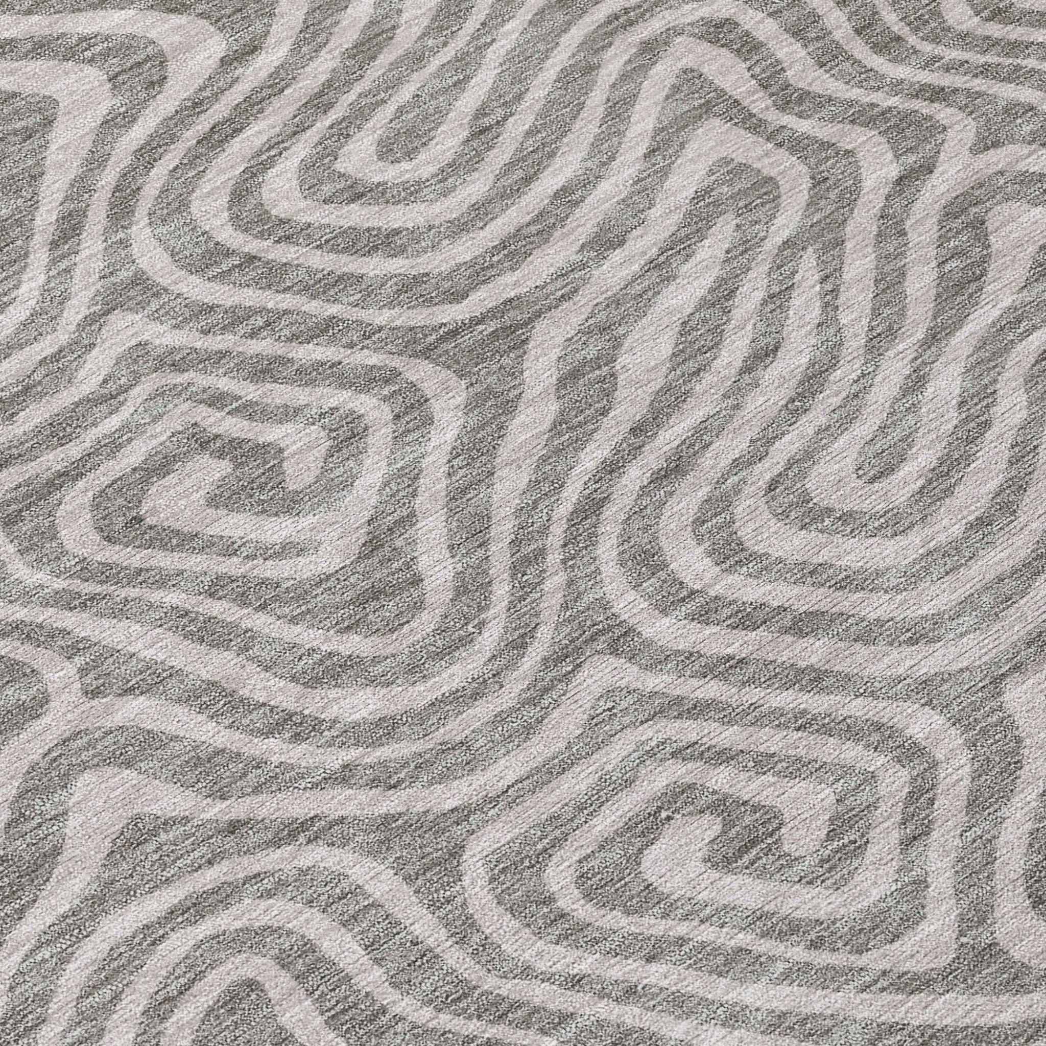 8' Taupe And Gray Round Abstract Washable Indoor Outdoor Area Rug - Sports & Outdoor