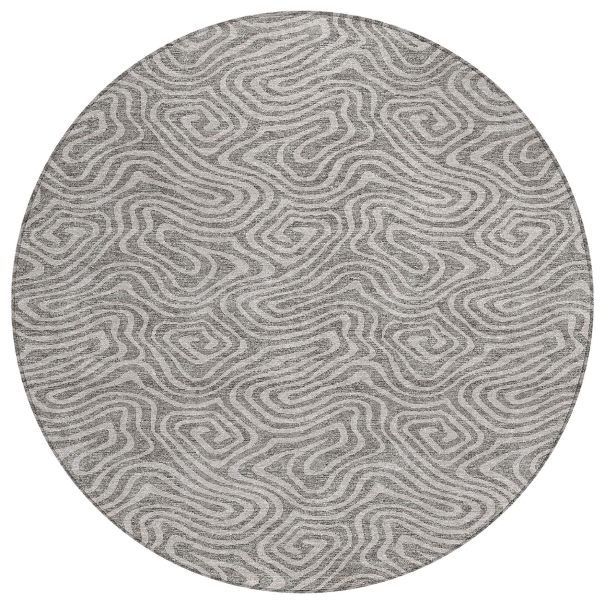 8' Taupe And Gray Round Abstract Washable Indoor Outdoor Area Rug - Sports & Outdoor