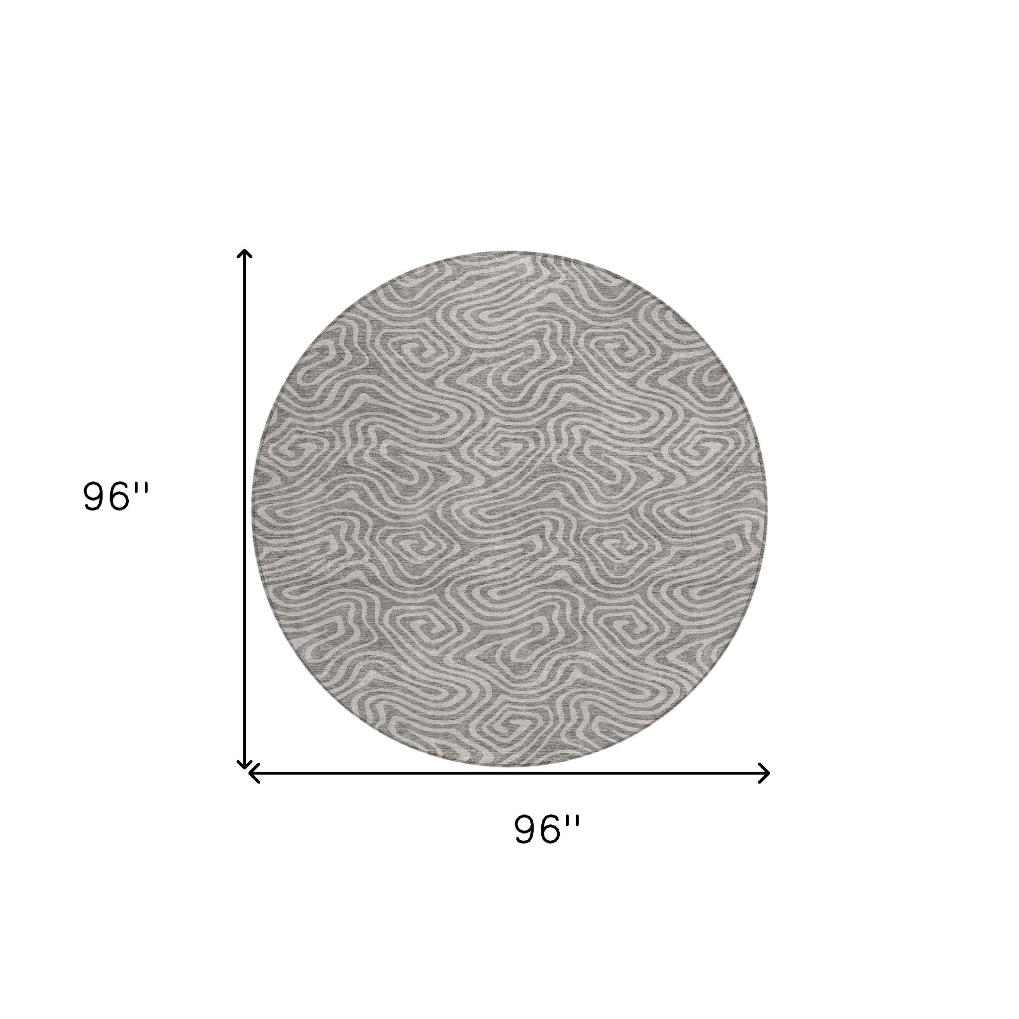 8' Taupe And Gray Round Abstract Washable Indoor Outdoor Area Rug - Sports & Outdoor