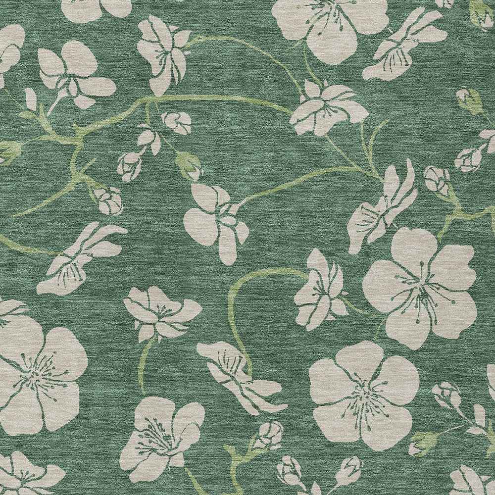 3' X 5' Sage And Ivory Floral Washable Indoor Outdoor Area Rug