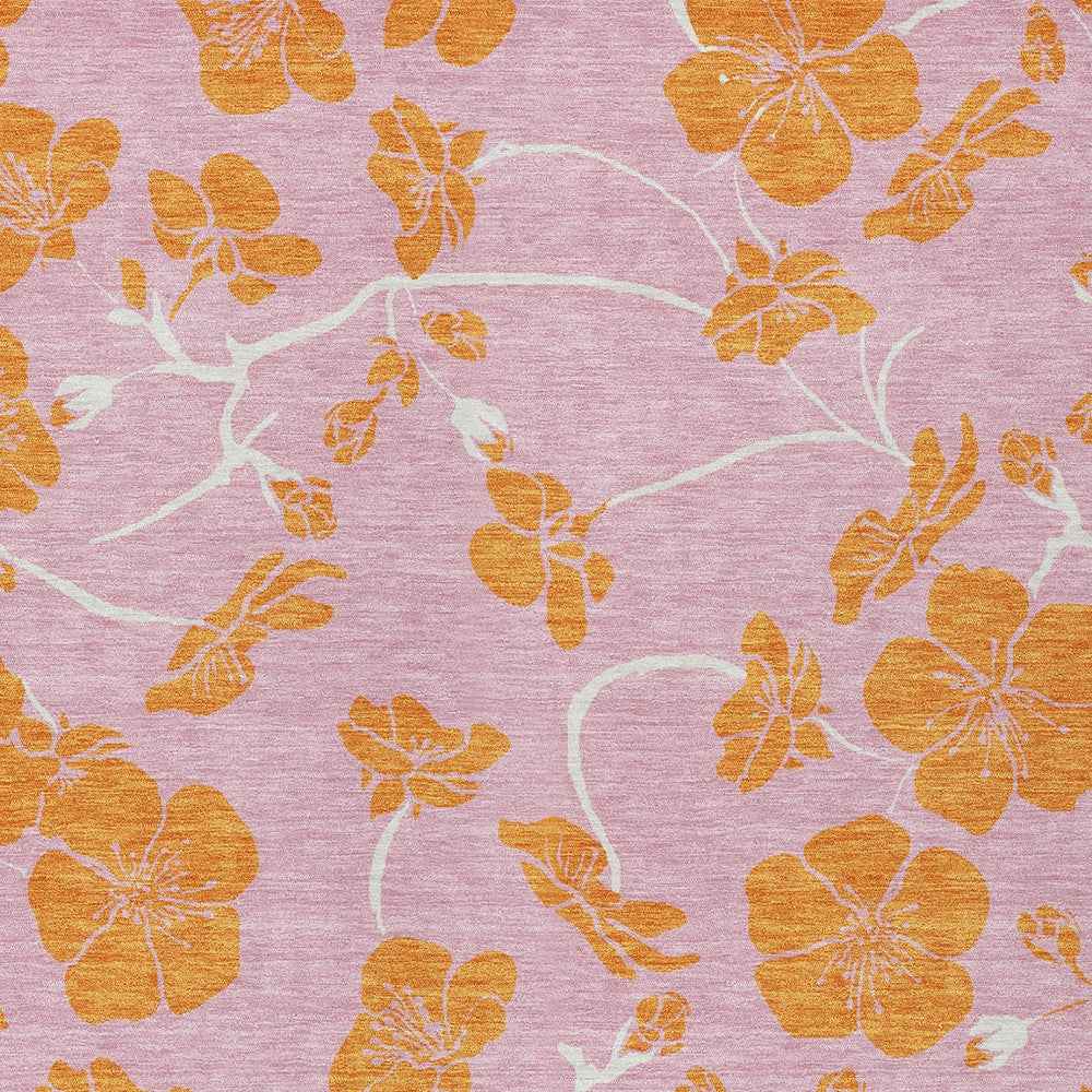 8' X 10' Pink And Copper Floral Washable Indoor Outdoor Area Rug