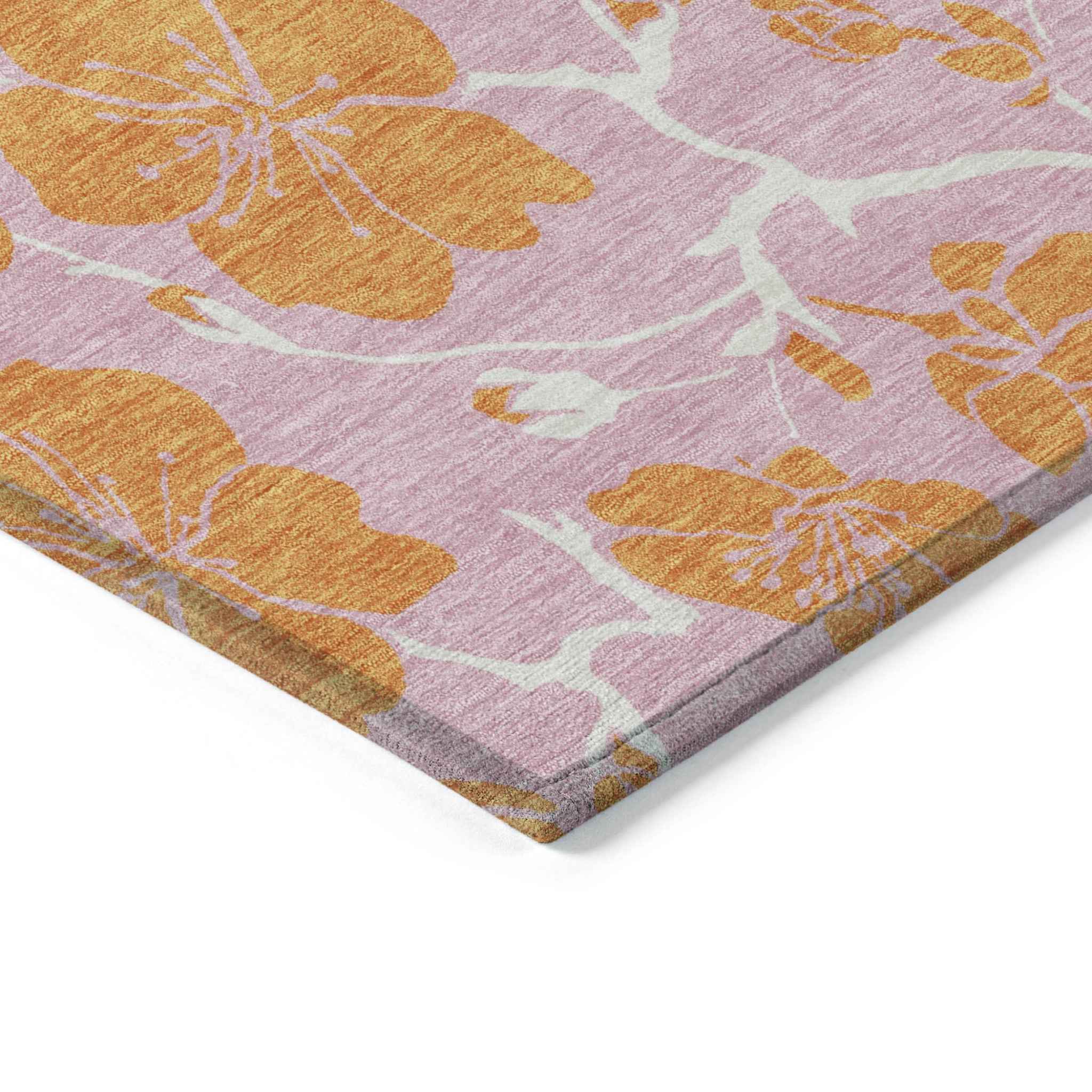 8' X 10' Pink And Copper Floral Washable Indoor Outdoor Area Rug