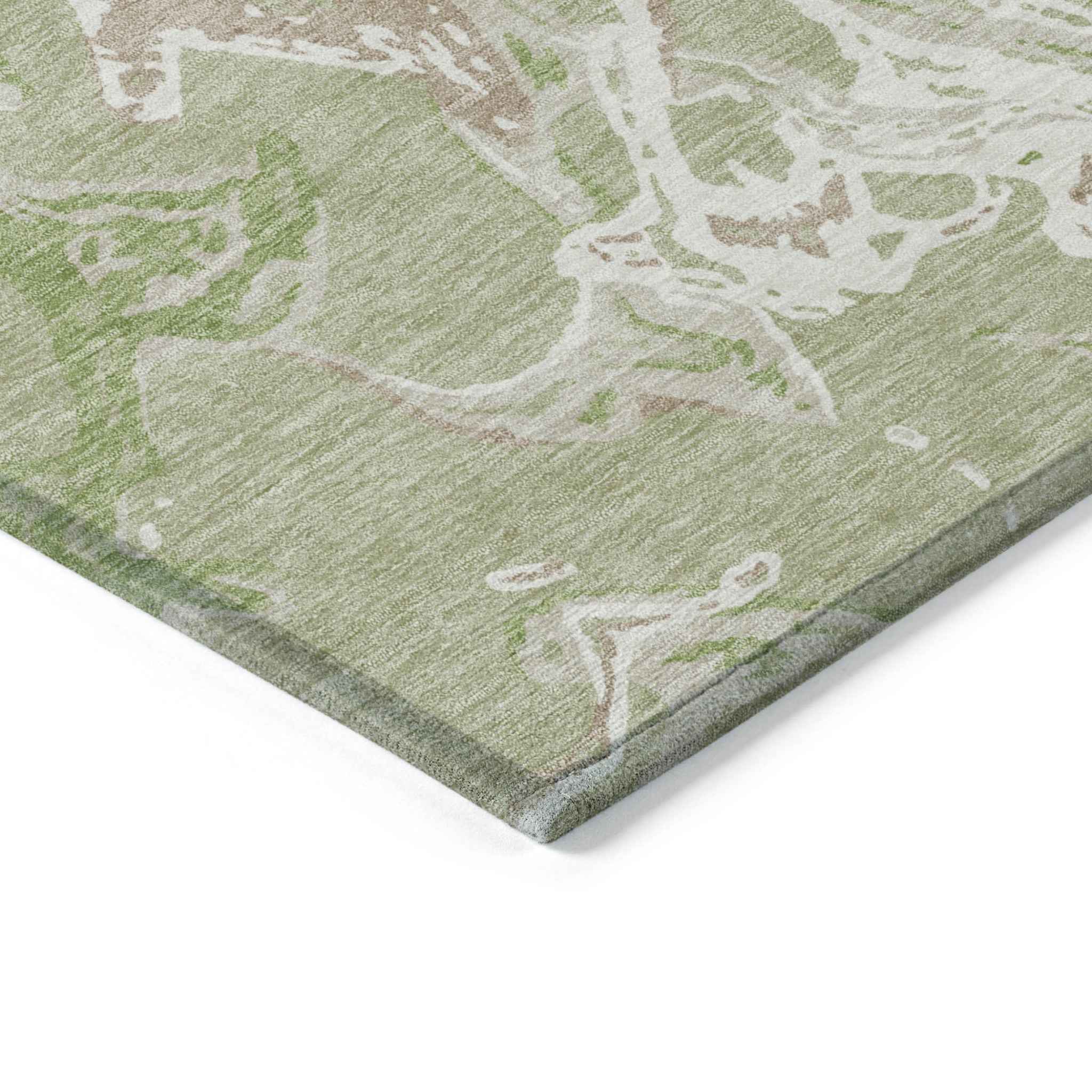 3' X 5' Artichoke Green And Ivory Abstract Washable Indoor Outdoor Area Rug