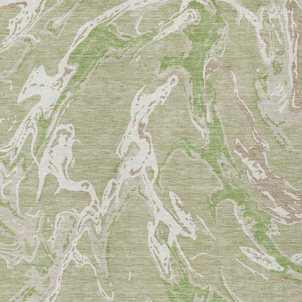 3' X 5' Artichoke Green And Ivory Abstract Washable Indoor Outdoor Area Rug
