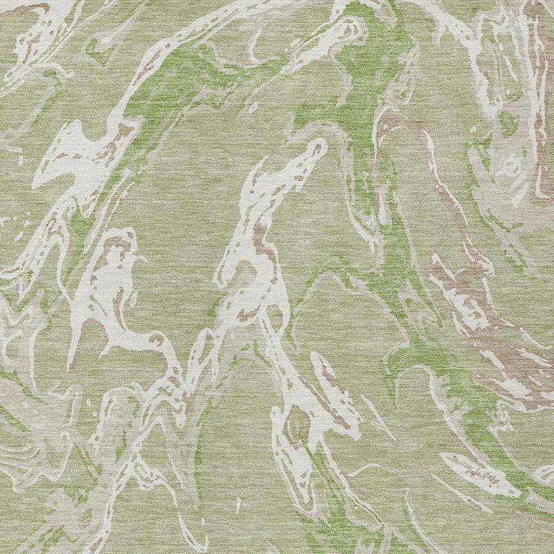 3' X 5' Artichoke Green And Ivory Abstract Washable Indoor Outdoor Area Rug