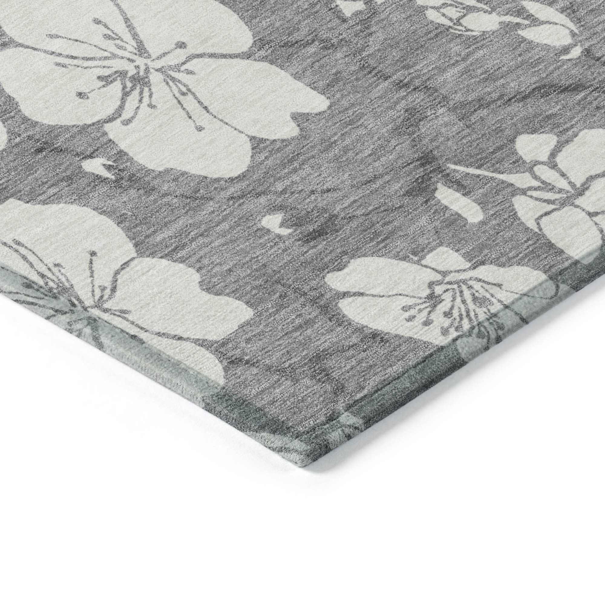 10' X 14' Gray And Ivory Floral Washable Indoor Outdoor Area Rug - Sports & Outdoor