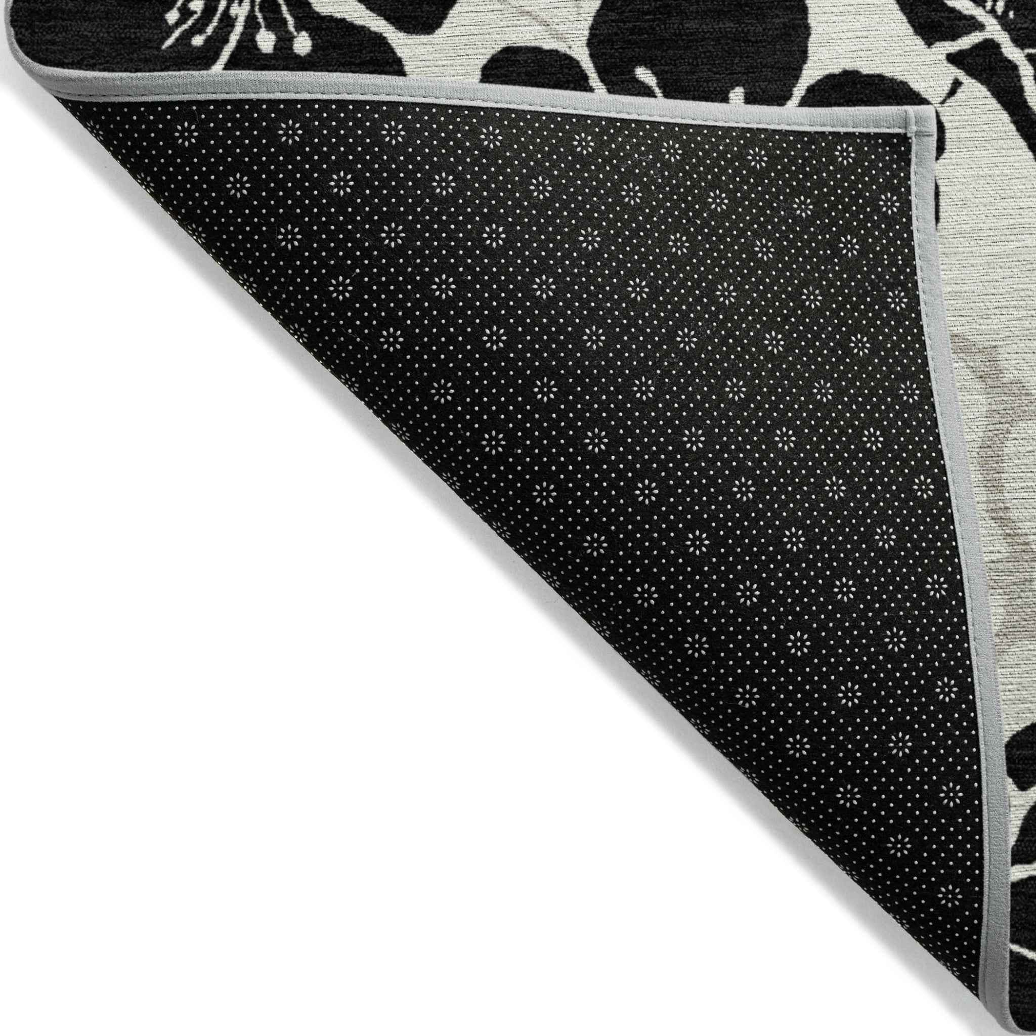 8' X 10' Ivory And Black Floral Washable Indoor Outdoor Area Rug