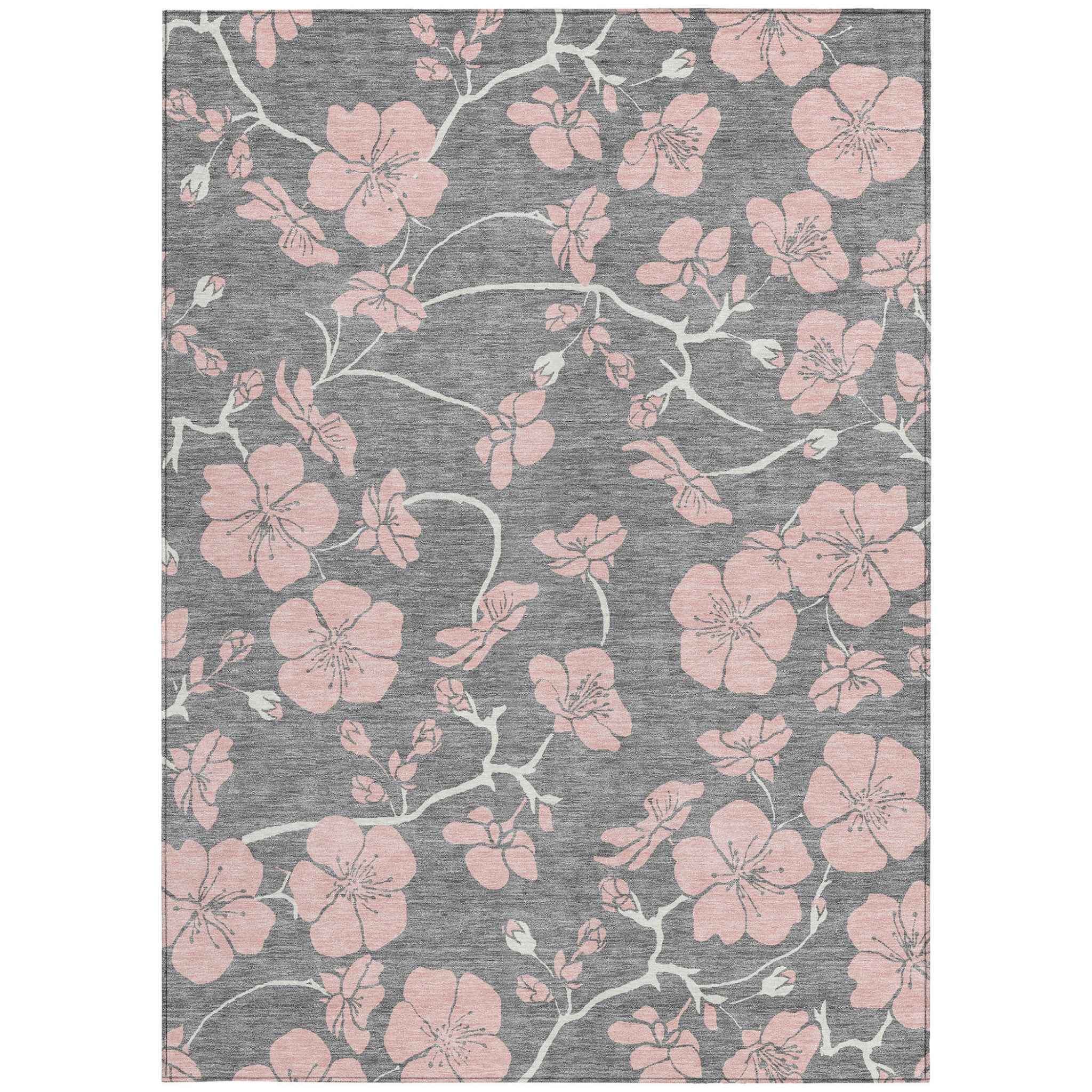 3' X 5' Gray Pink And Ivory Floral Washable Indoor Outdoor Area Rug