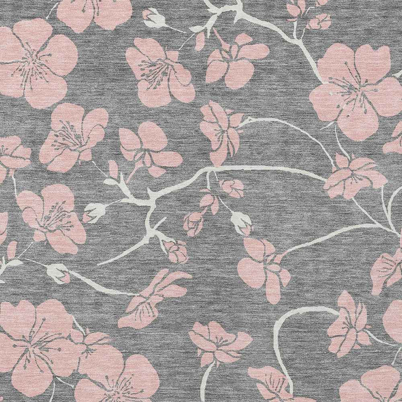 8' X 10' Gray Pink And Ivory Floral Washable Indoor Outdoor Area Rug