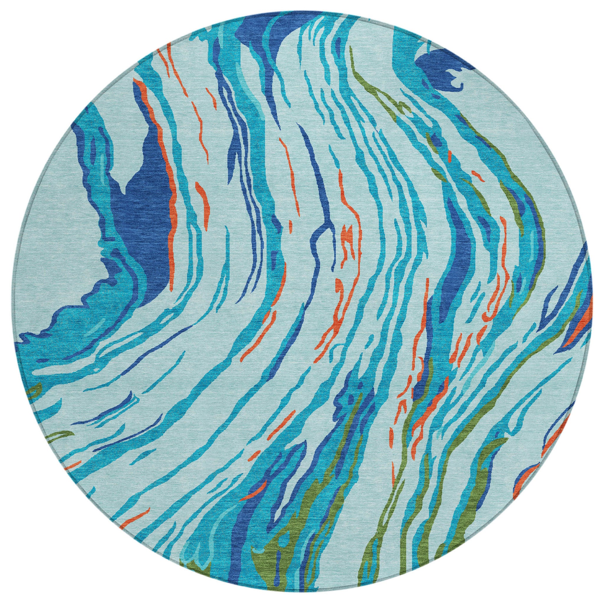 8' Blue Pink And Green Round Abstract Washable Indoor Outdoor Area Rug