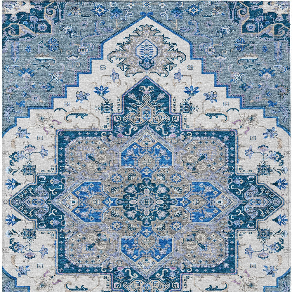 5' X 8' Blue Gray And Ivory Oriental Washable Indoor Outdoor Area Rug - Sports & Outdoor