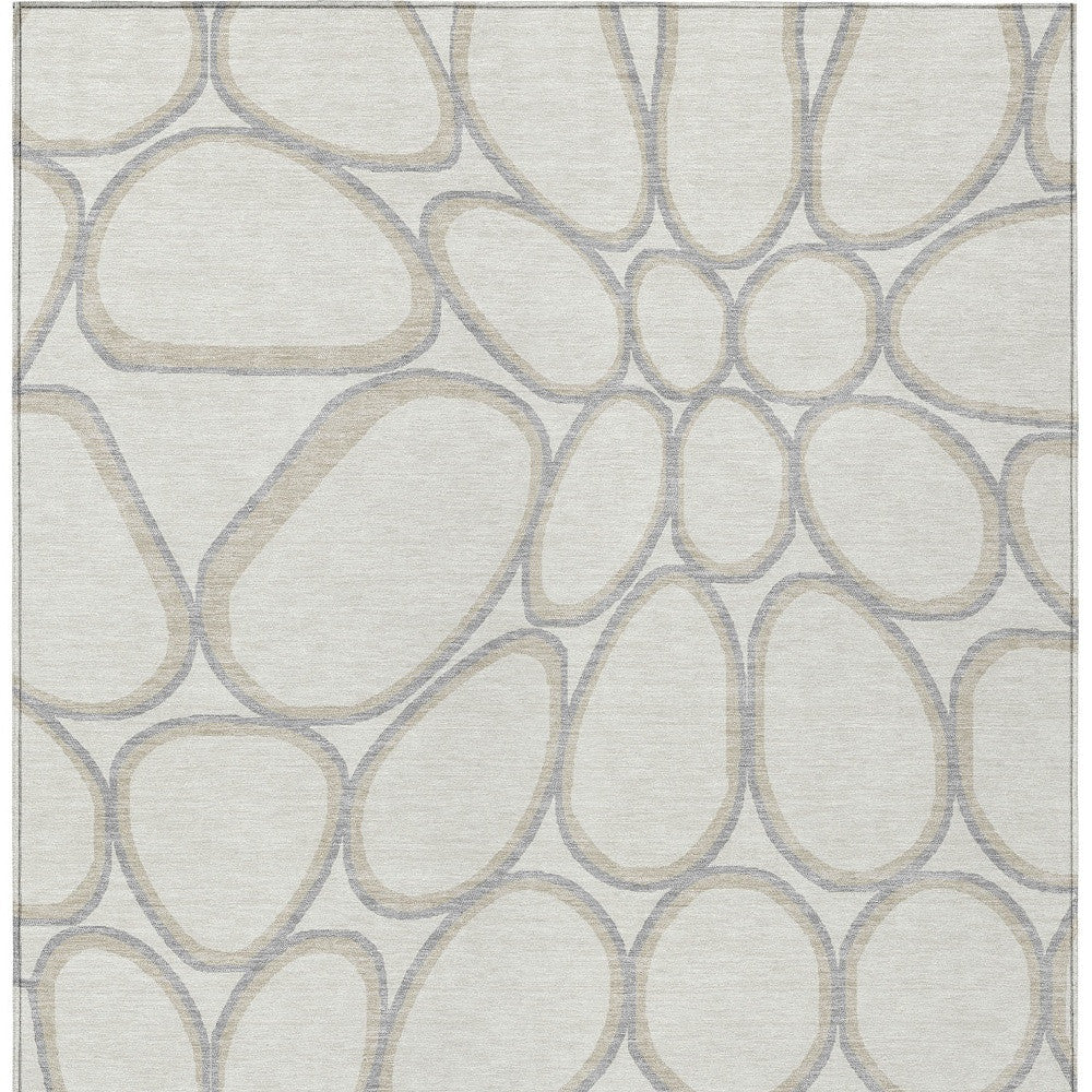 3' X 5' Ivory And Gray Abstract Washable Indoor Outdoor Area Rug - Sports & Outdoor