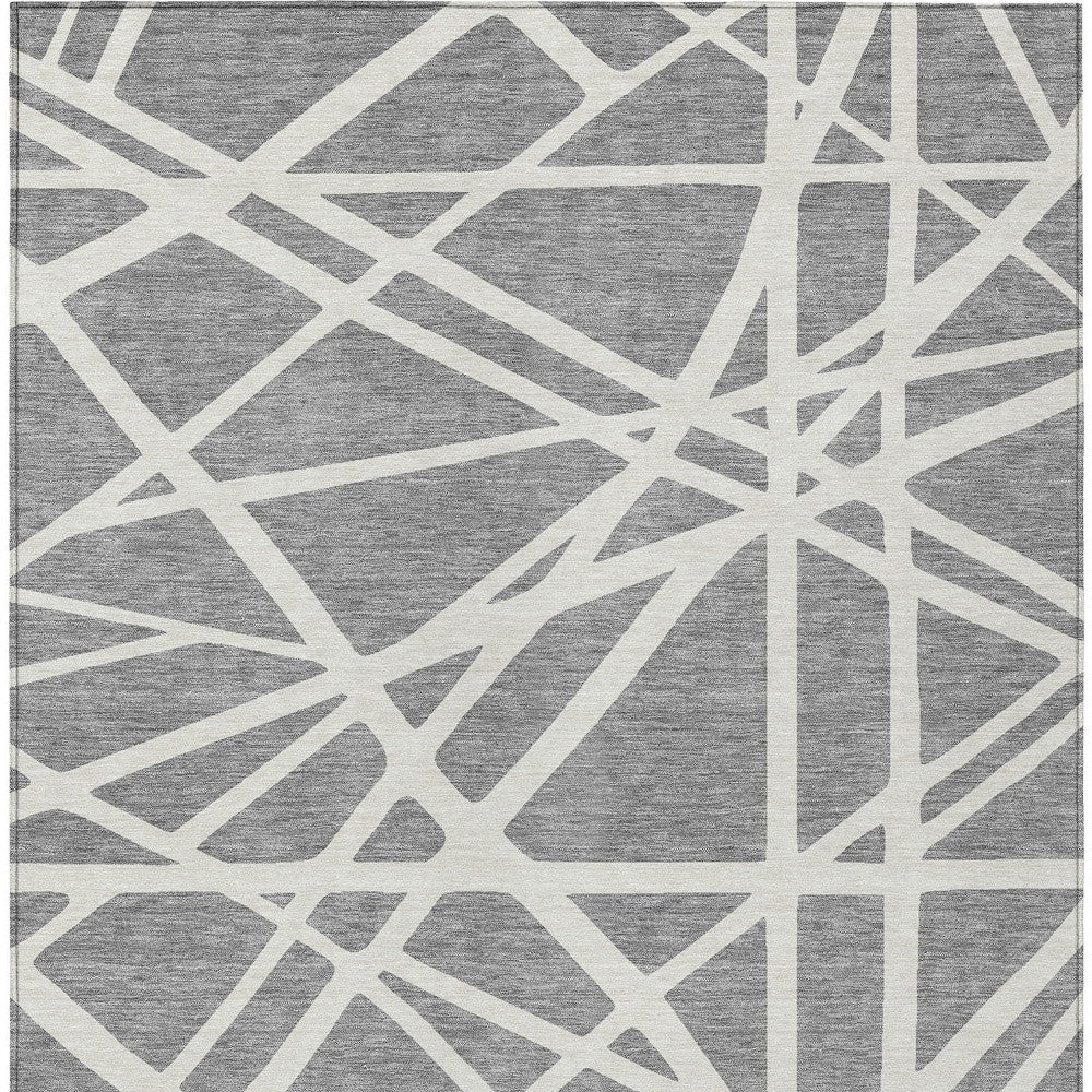 10' X 14' Gray And Ivory Geometric Washable Indoor Outdoor Area Rug - Sports & Outdoor