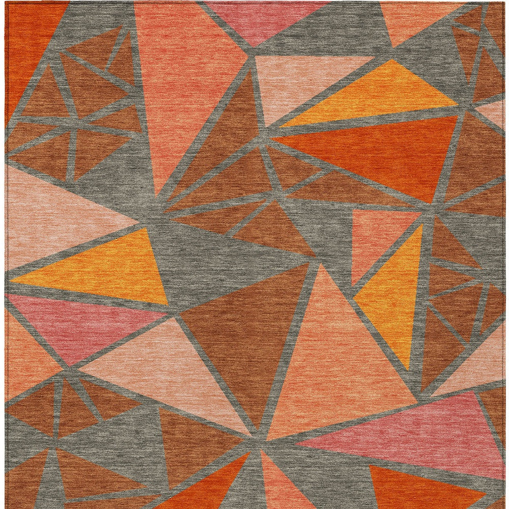 10' X 14' Rust Gray And Pink Geometric Washable Indoor Outdoor Area Rug - Sports & Outdoor