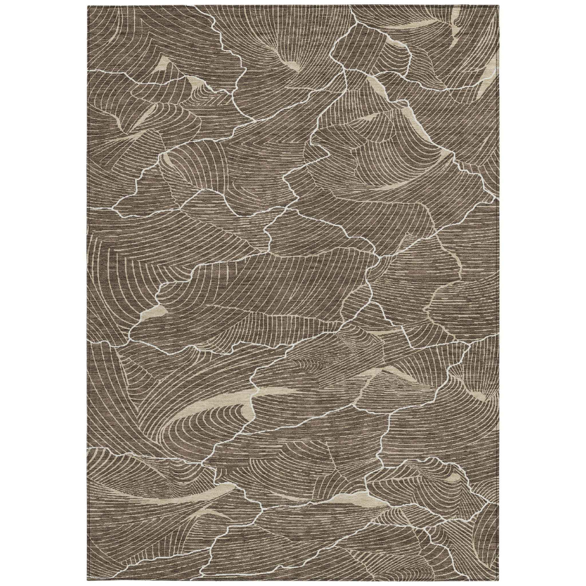 10' X 14' Brown And Ivory Abstract Washable Indoor Outdoor Area Rug