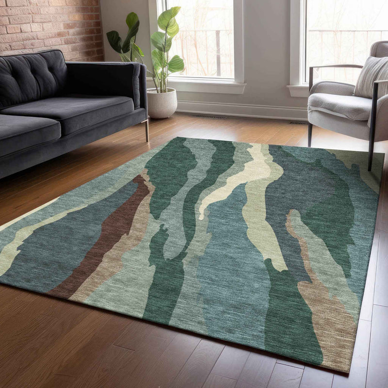 10' X 14' Sage Brown And Beige Abstract Washable Indoor Outdoor Area Rug