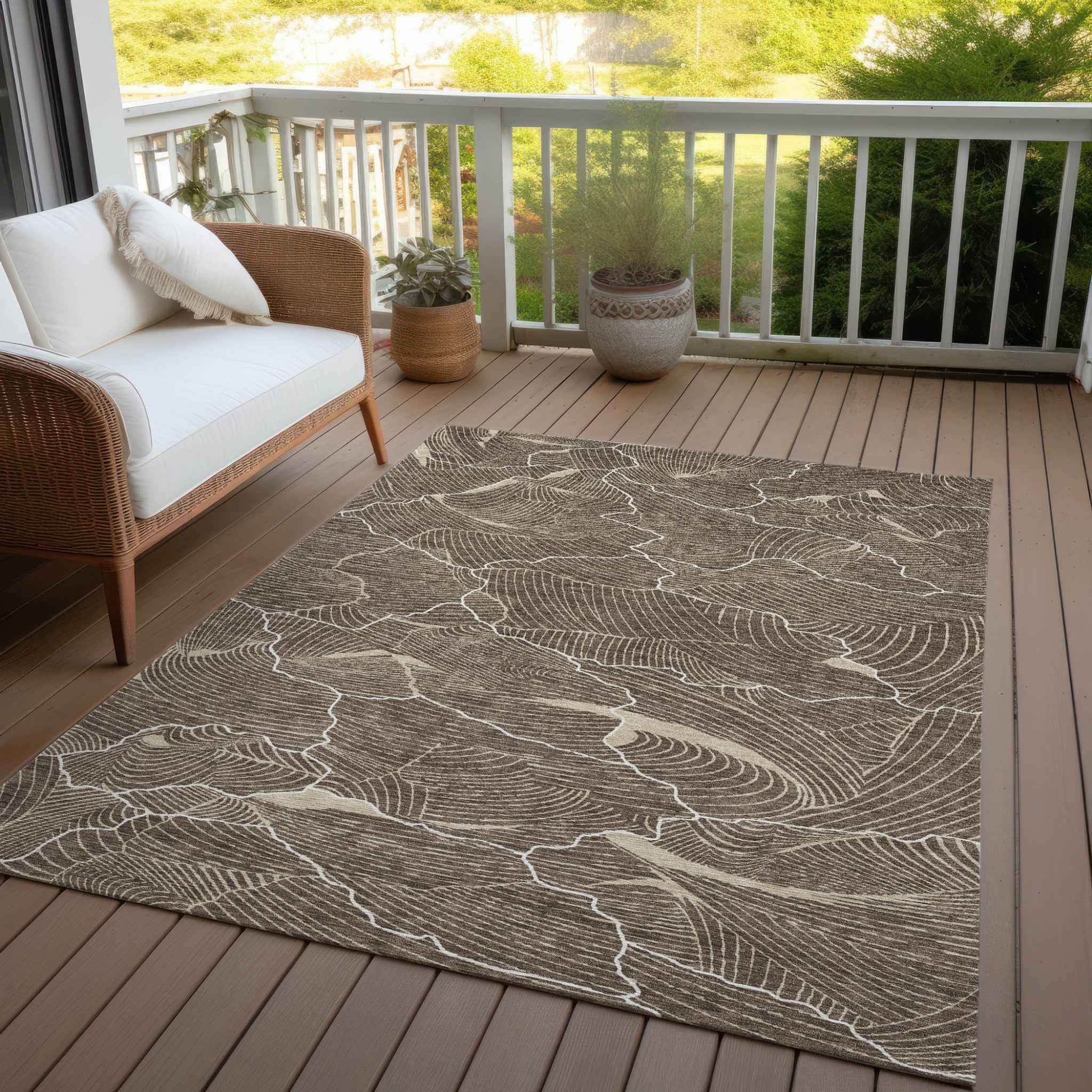 3' X 5' Brown And Ivory Abstract Washable Indoor Outdoor Area Rug