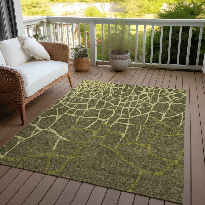 3' X 5' Olive Green And Dark Green Abstract Washable Indoor Outdoor Area Rug