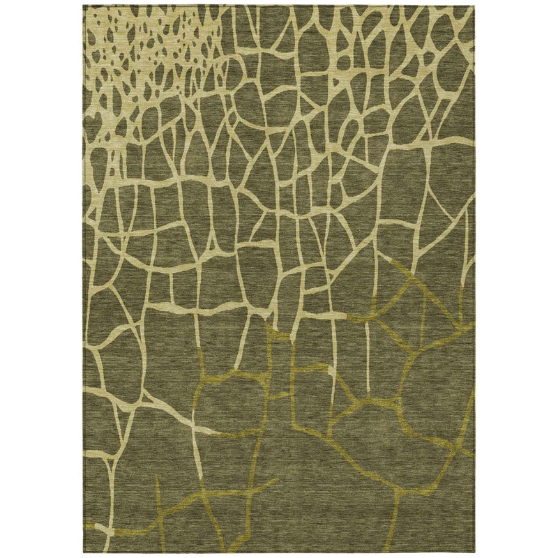 3' X 5' Olive Green And Dark Green Abstract Washable Indoor Outdoor Area Rug