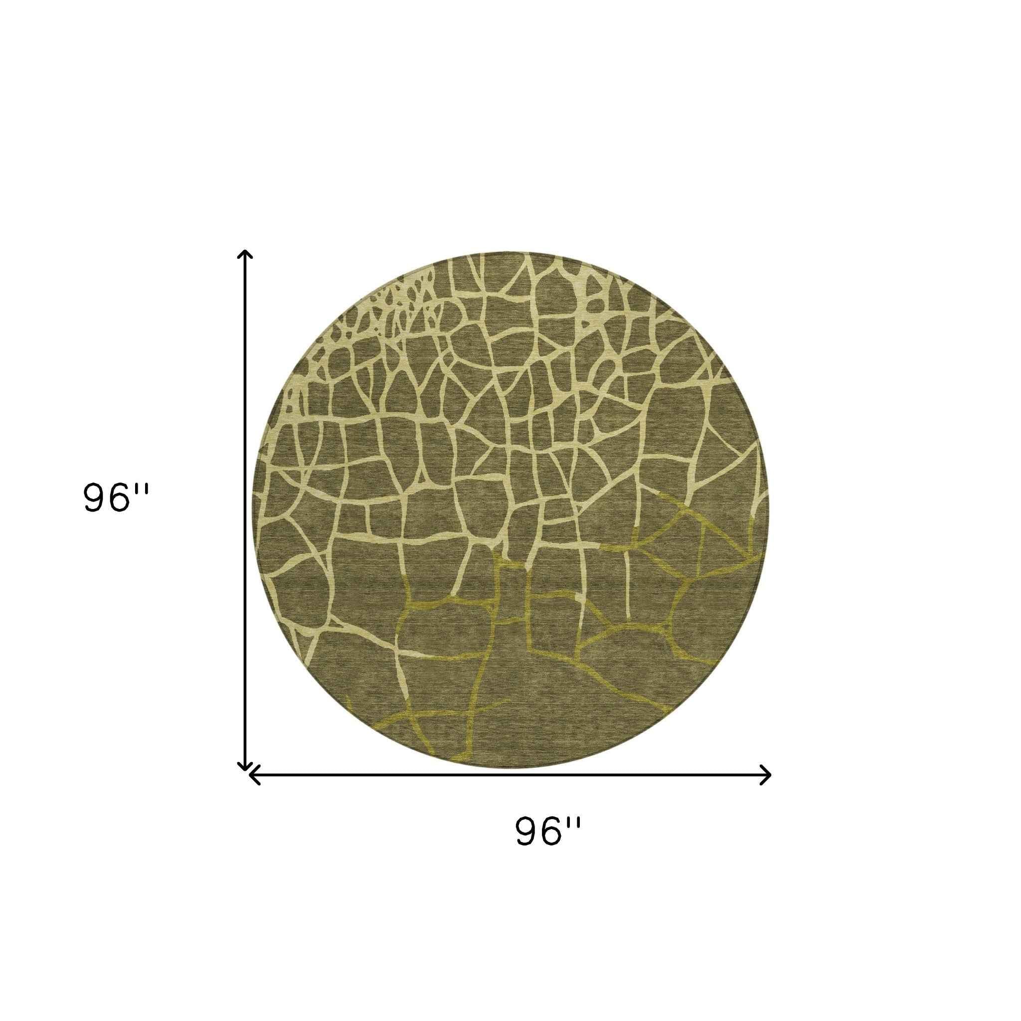 8' Olive Green And Dark Green Round Abstract Washable Indoor Outdoor Area Rug