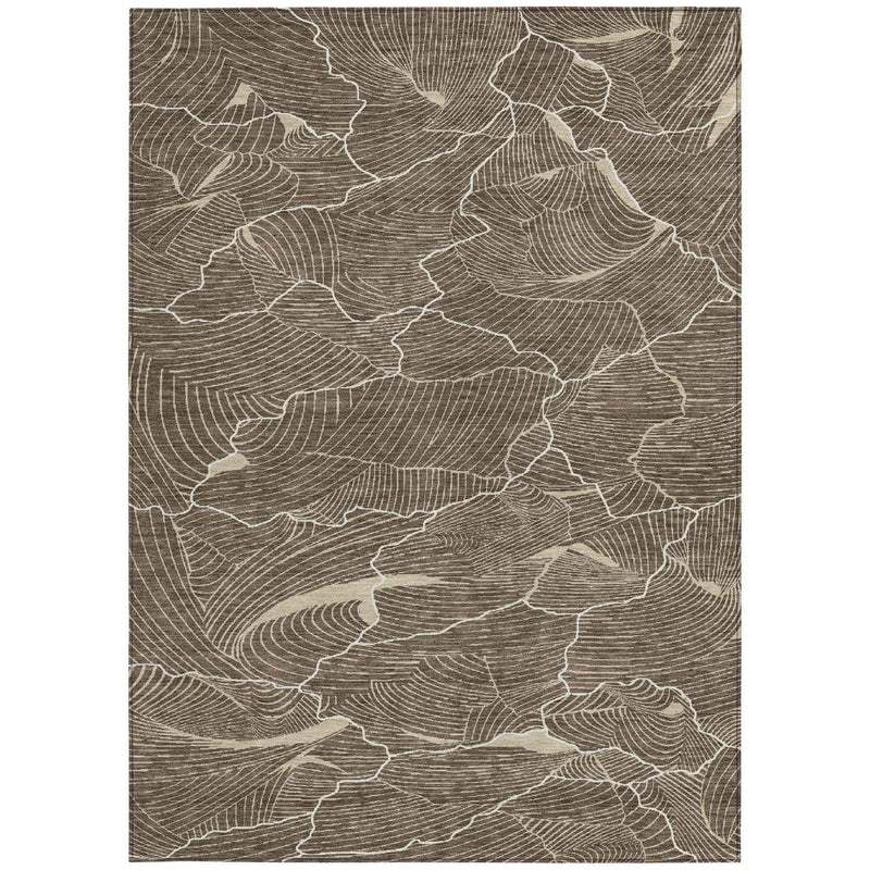 9' X 12' Brown And Ivory Abstract Washable Indoor Outdoor Area Rug