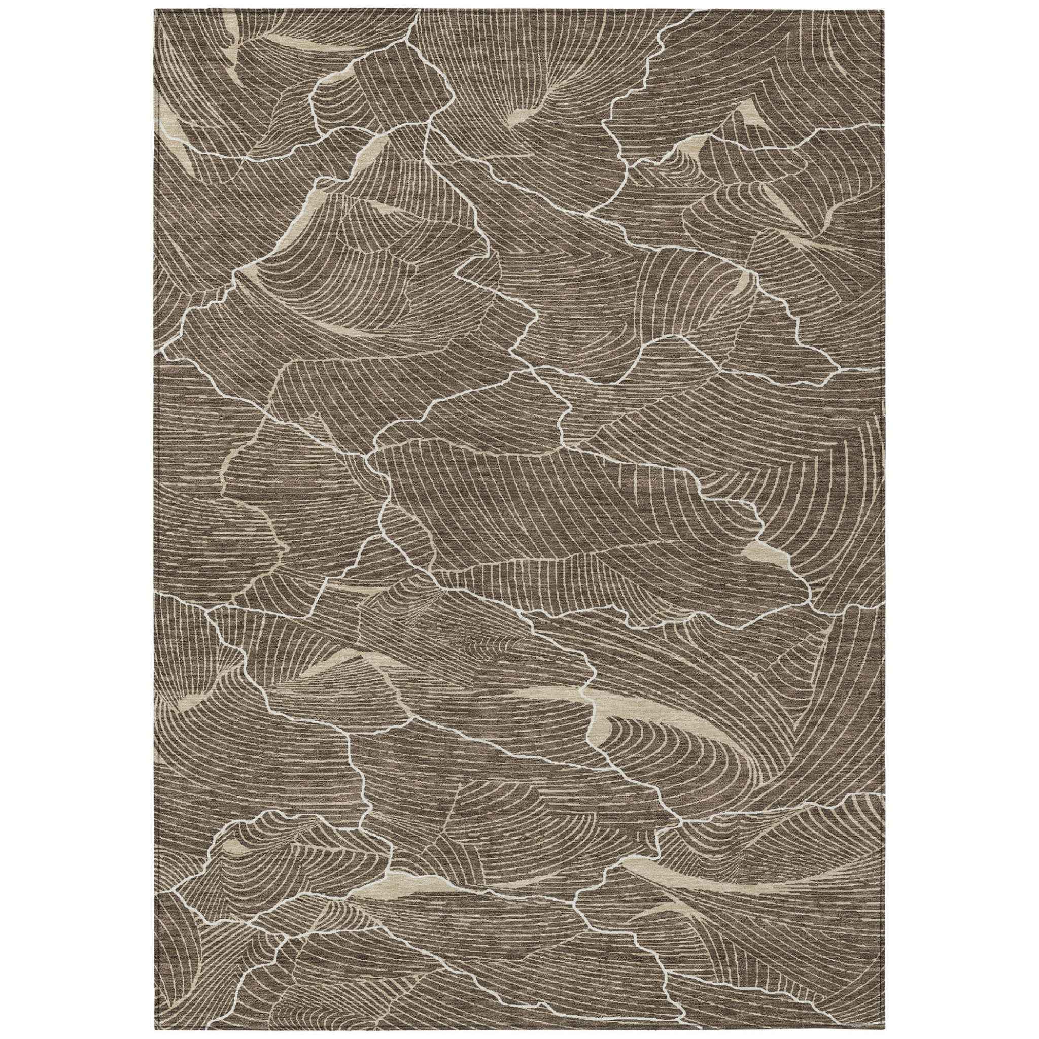 9' X 12' Brown And Ivory Abstract Washable Indoor Outdoor Area Rug