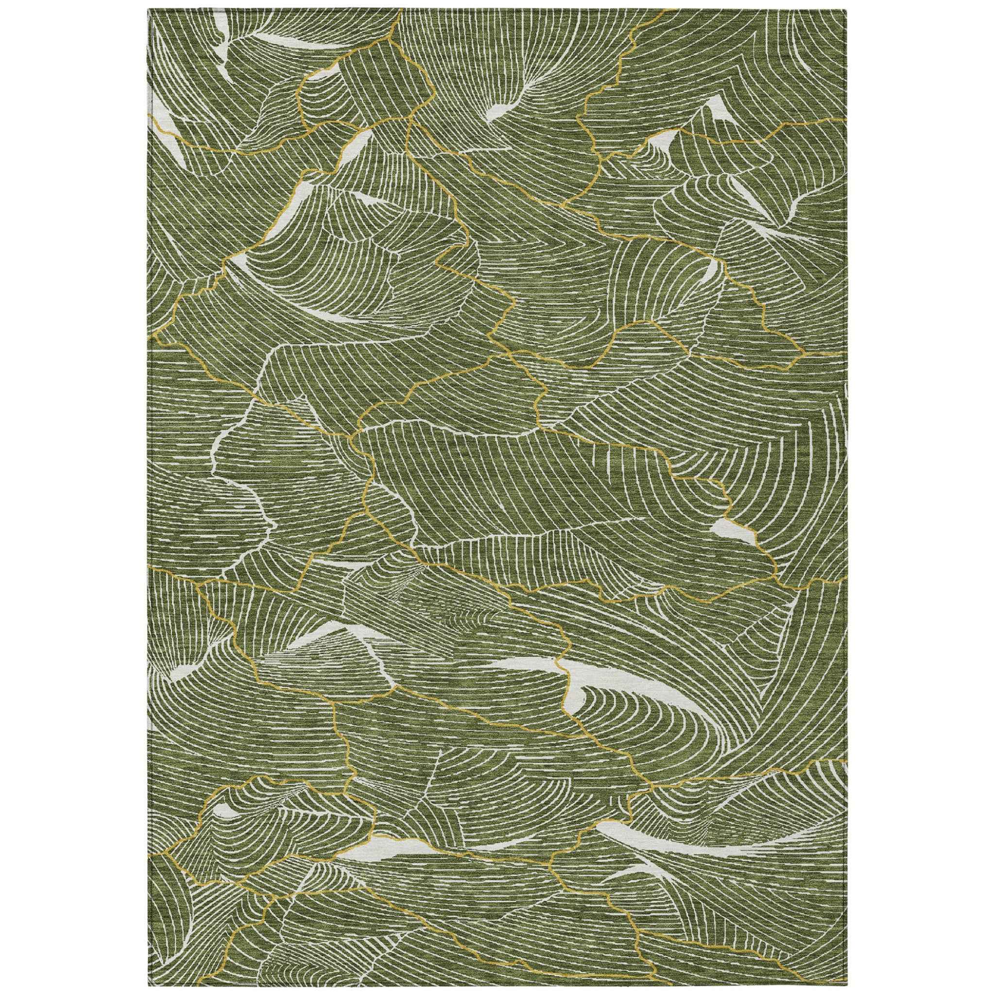 8' X 10' Olive Green Gold And Ivory Abstract Washable Indoor Outdoor Area Rug
