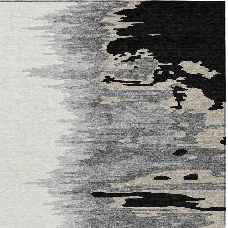5' X 8' Black Gray And Ivory Abstract Washable Indoor Outdoor Area Rug