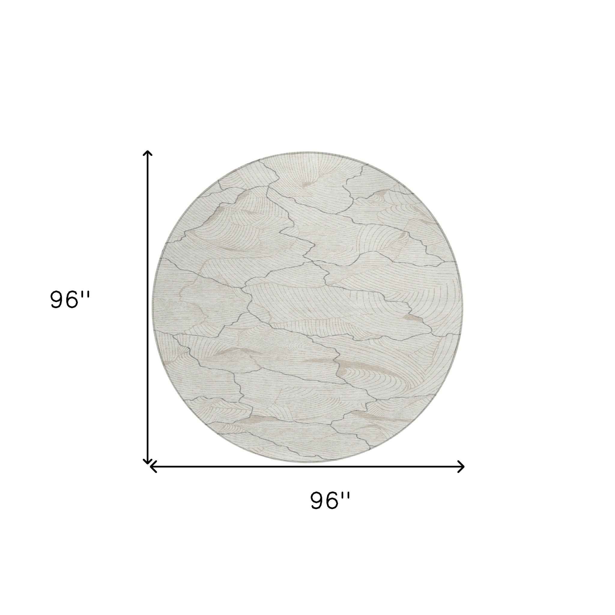 8' Ivory And Gray Round Abstract Washable Indoor Outdoor Area Rug