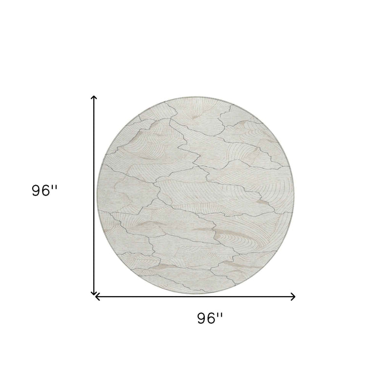 8' Ivory And Gray Round Abstract Washable Indoor Outdoor Area Rug