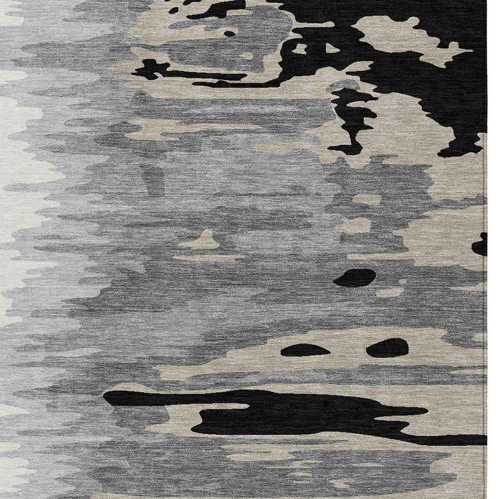 5' X 8' Black Gray And Ivory Abstract Washable Indoor Outdoor Area Rug