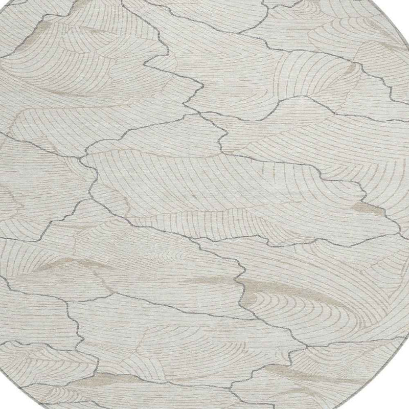 8' Ivory And Gray Round Abstract Washable Indoor Outdoor Area Rug