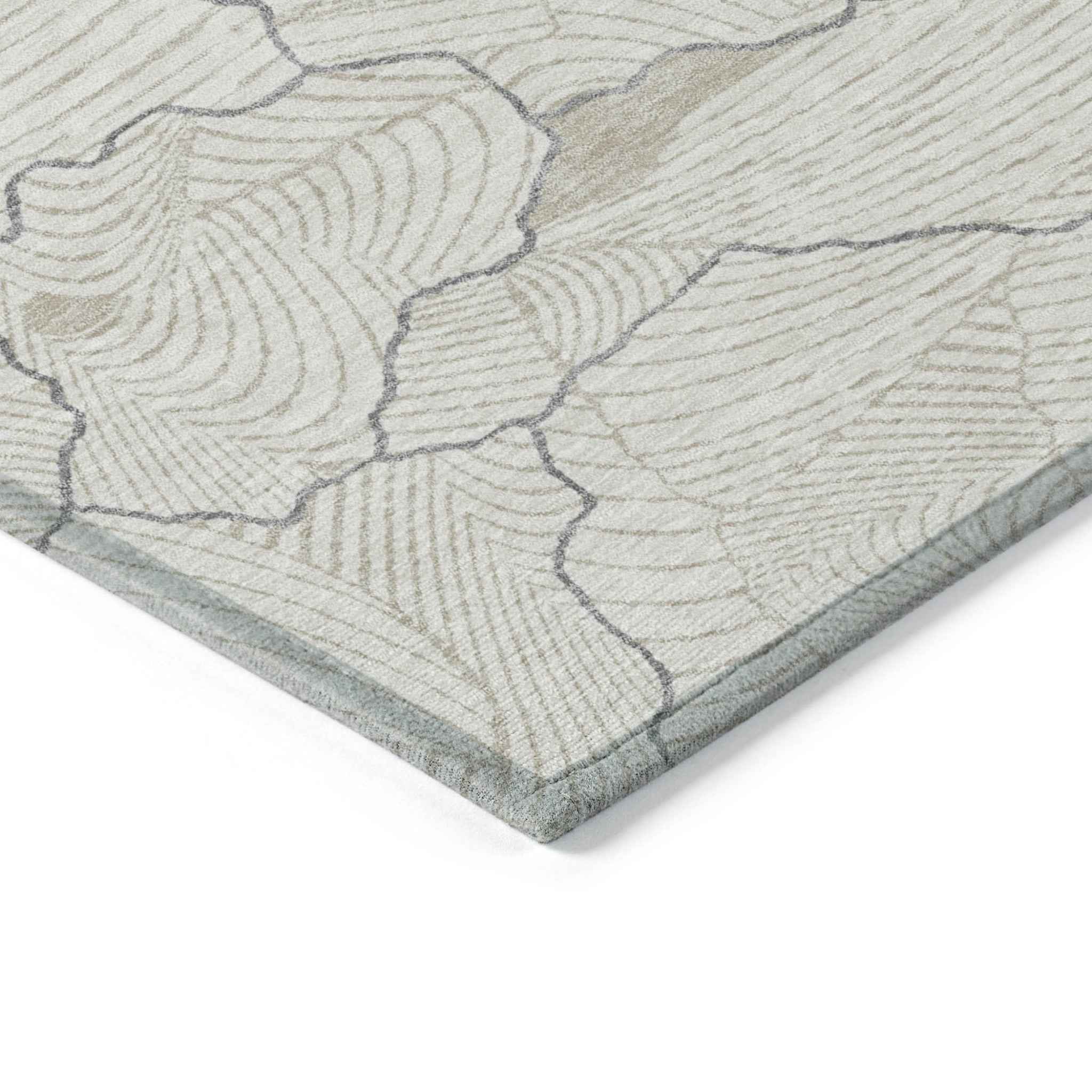 8' Ivory And Gray Round Abstract Washable Indoor Outdoor Area Rug