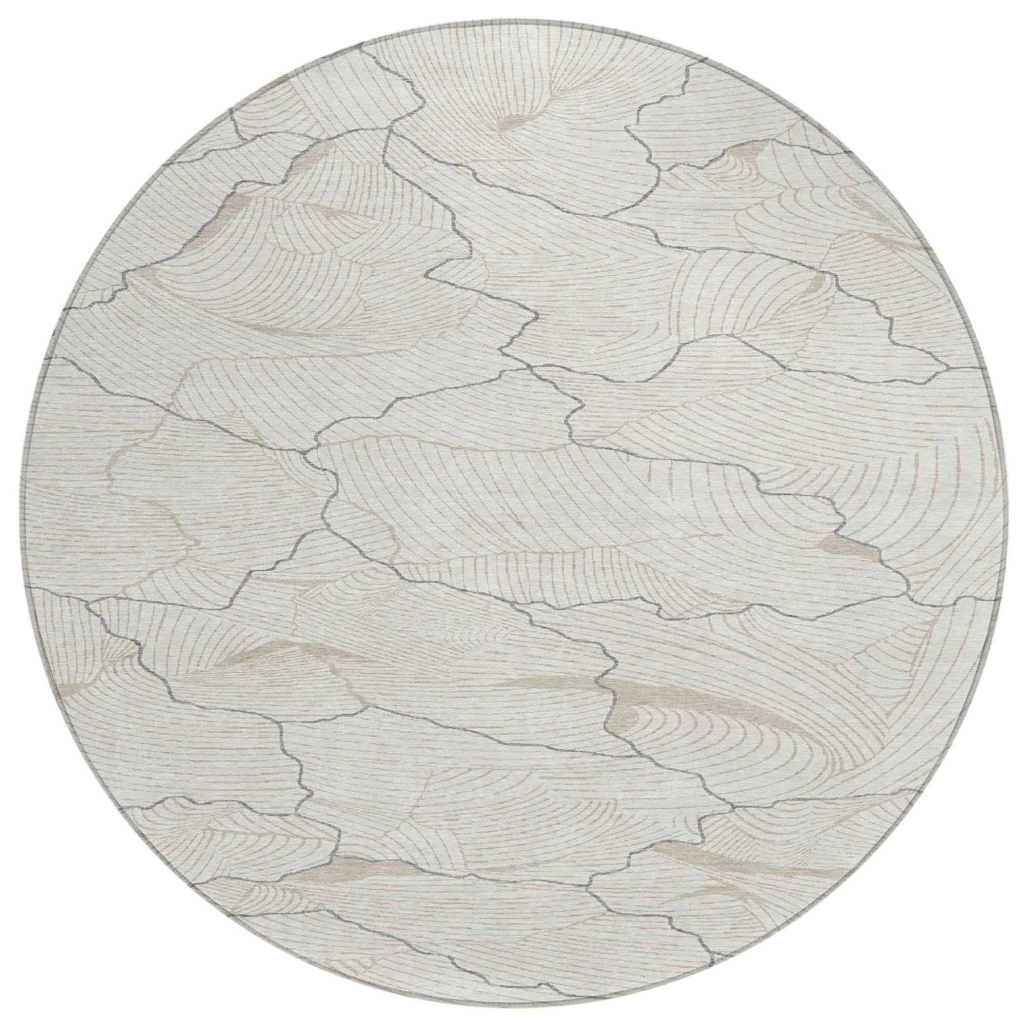 8' Ivory And Gray Round Abstract Washable Indoor Outdoor Area Rug