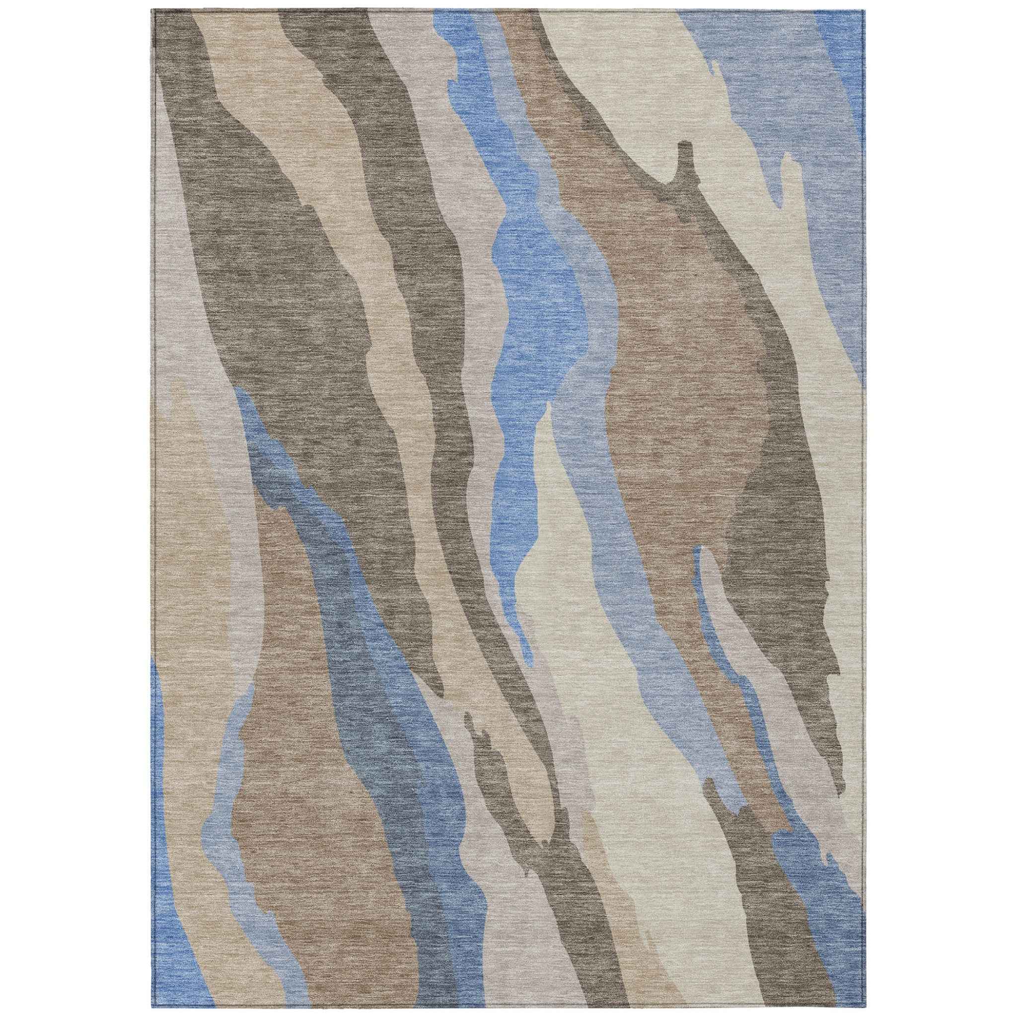 5' X 8' Taupe Tan And Blue Abstract Washable Indoor Outdoor Area Rug