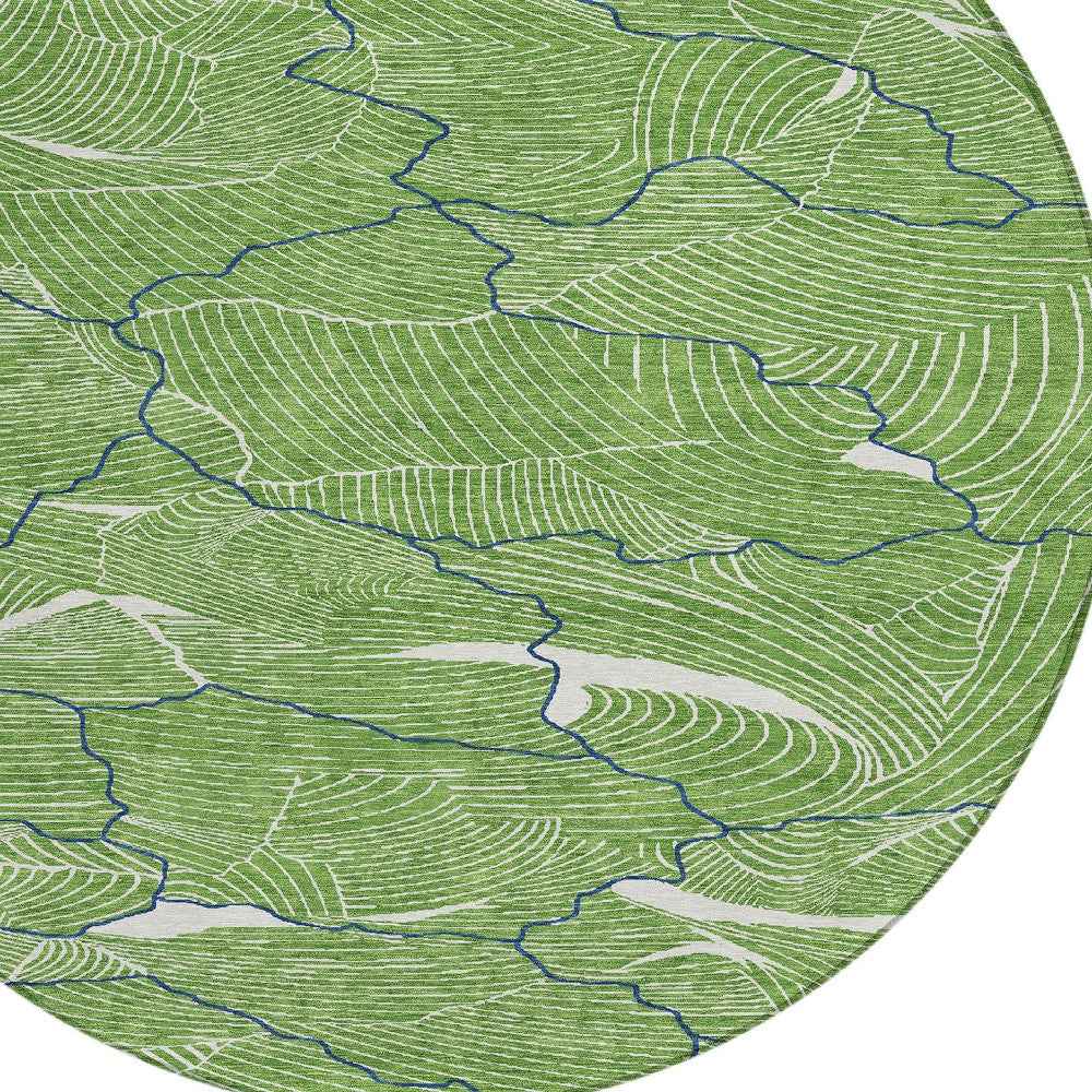 8' Green Blue And Ivory Round Abstract Washable Indoor Outdoor Area Rug