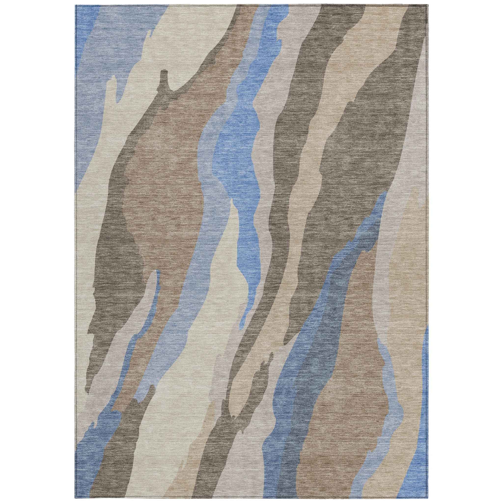 9' X 12' Taupe Tan And Blue Abstract Washable Indoor Outdoor Area Rug