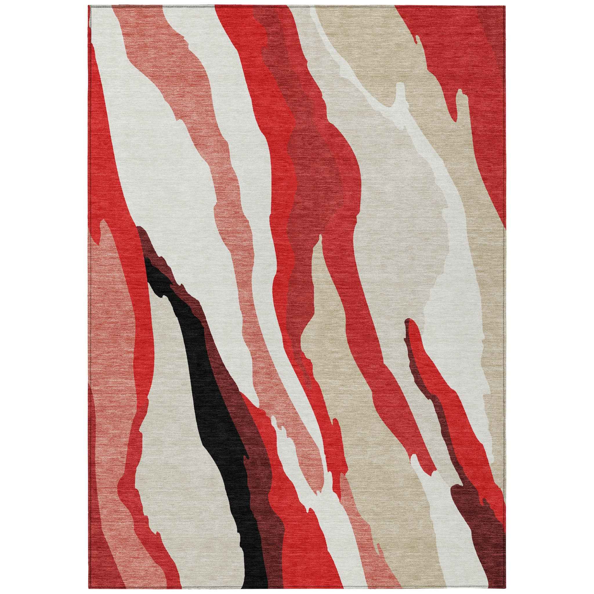 9' X 12' Red Black And Beige Abstract Washable Indoor Outdoor Area Rug