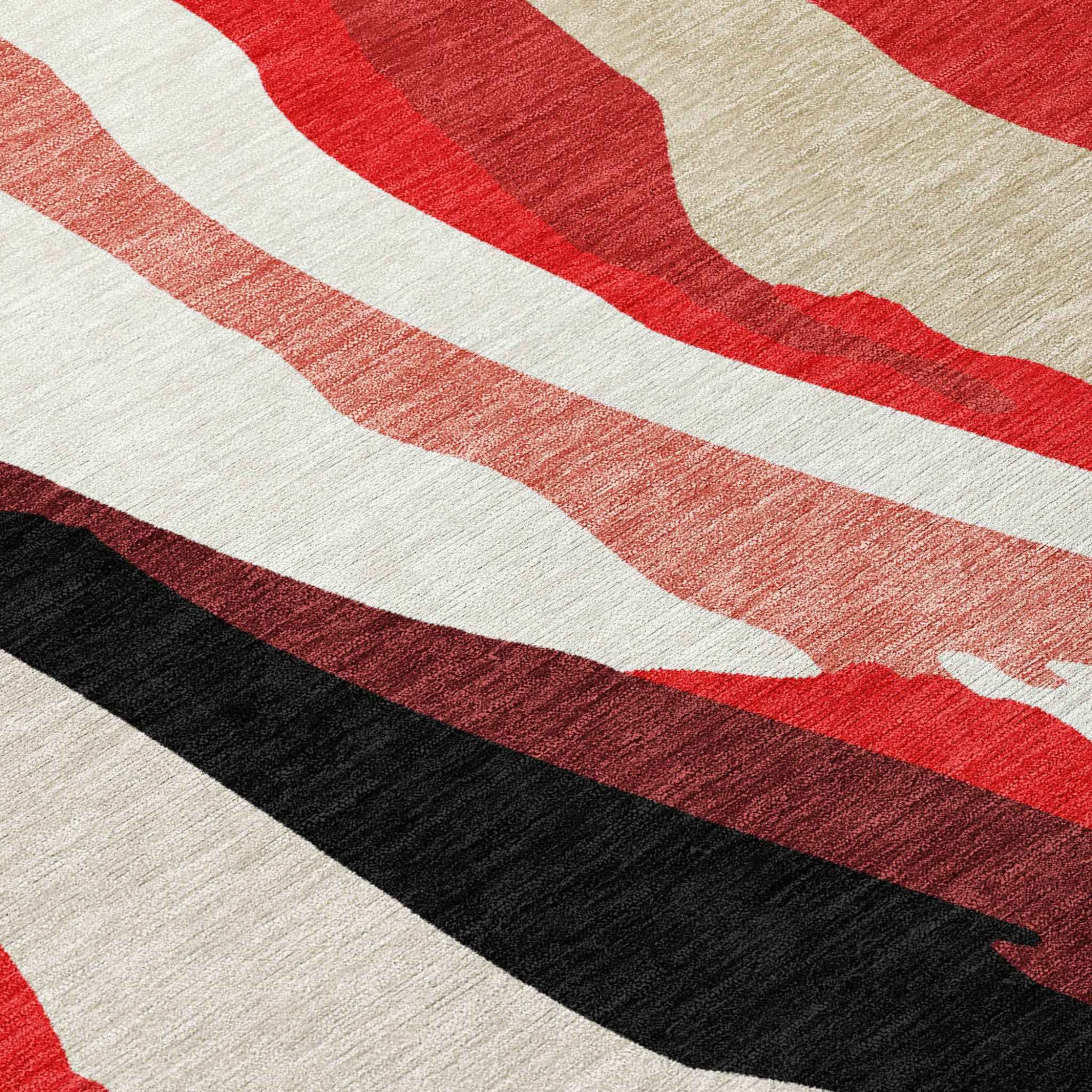 10' X 14' Red Black And Beige Abstract Washable Indoor Outdoor Area Rug