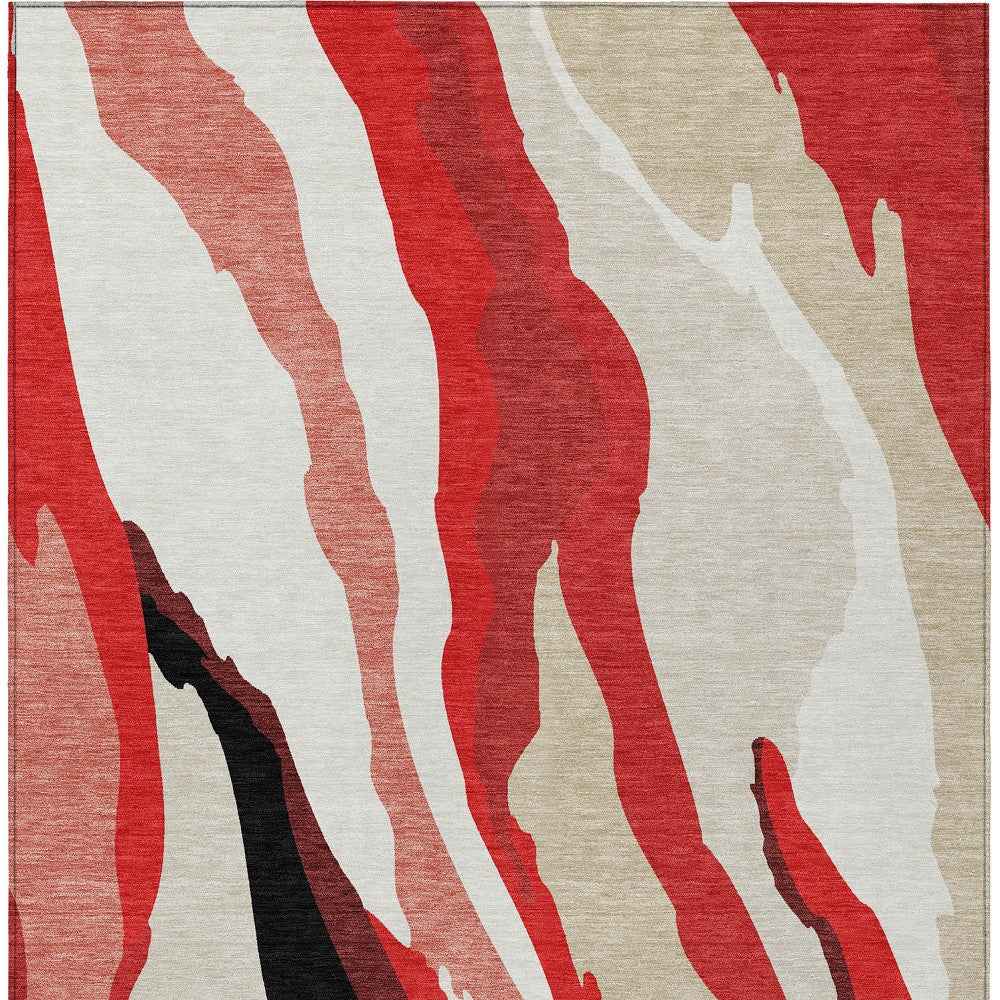 10' X 14' Red Black And Beige Abstract Washable Indoor Outdoor Area Rug