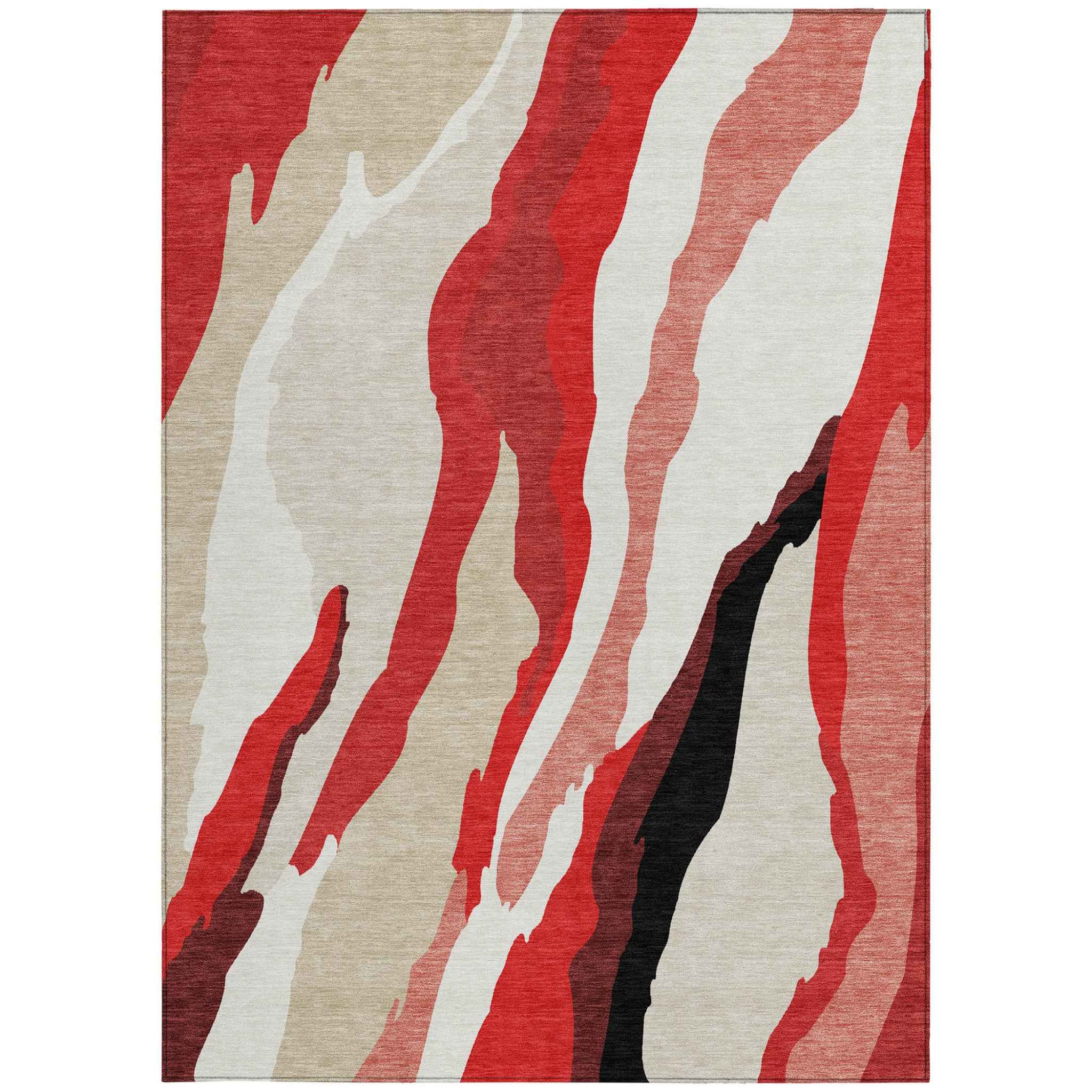 10' X 14' Red Black And Beige Abstract Washable Indoor Outdoor Area Rug