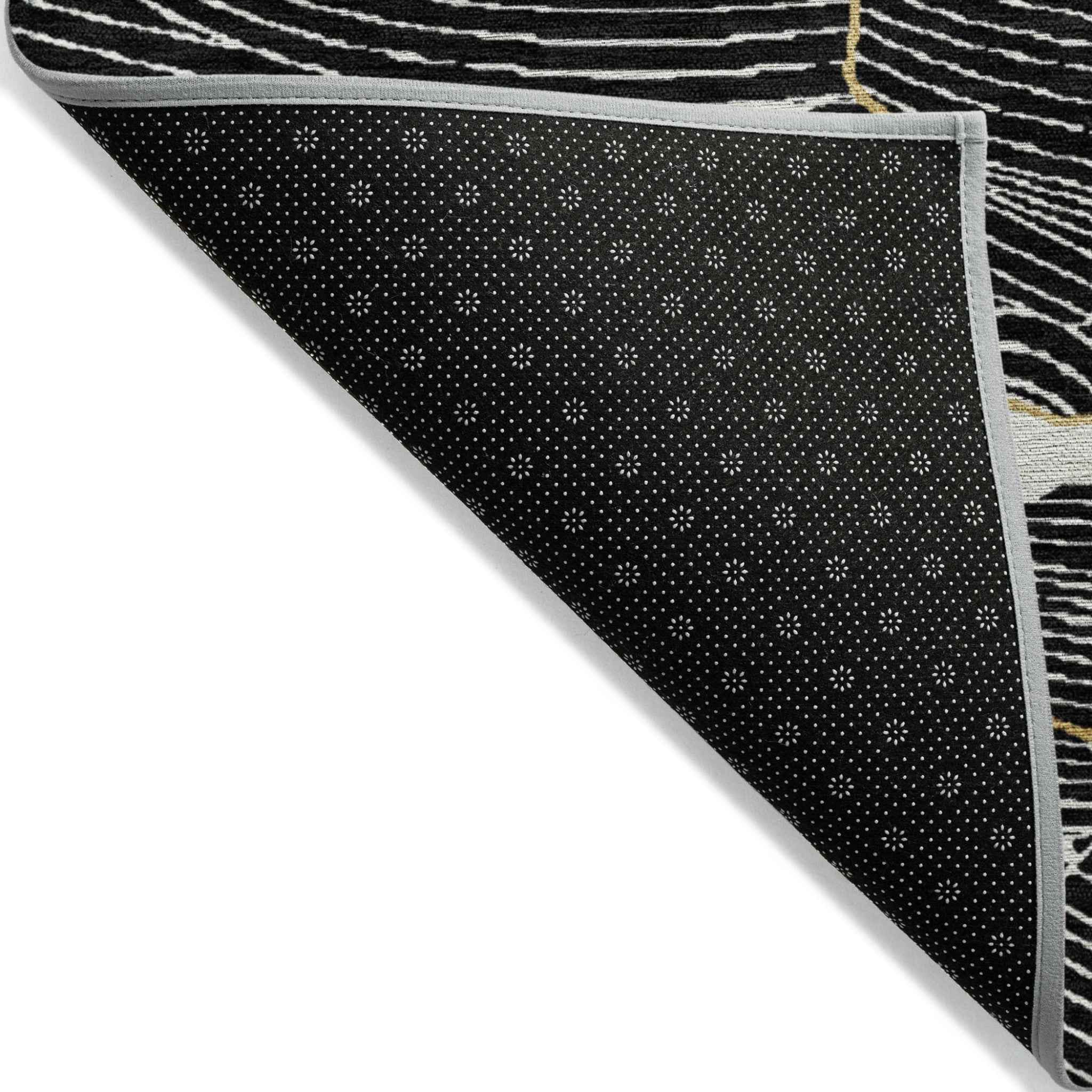 9' X 12' Black Ivory And Gold Abstract Washable Indoor Outdoor Area Rug